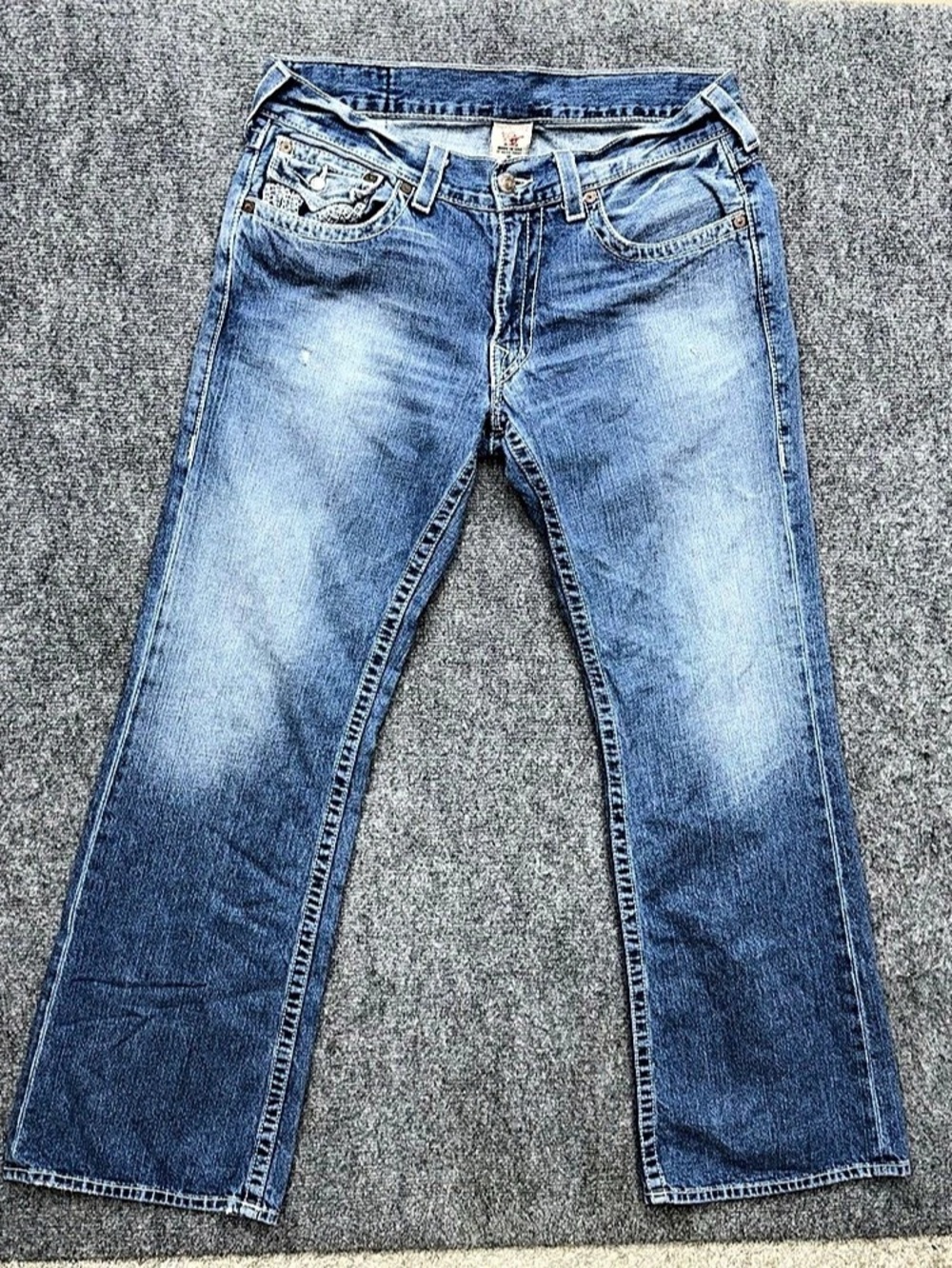 True Religion Bootcut Jeans Men's size 36 36x33 USA Distressed pocket flaps
